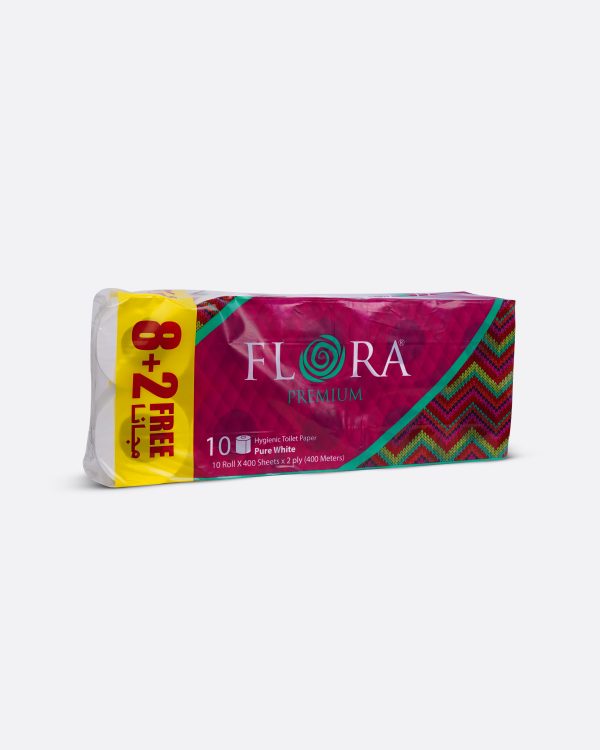 Flora Premium 400 Sheets - 2Ply X 400 Sheets X 10 Rolls